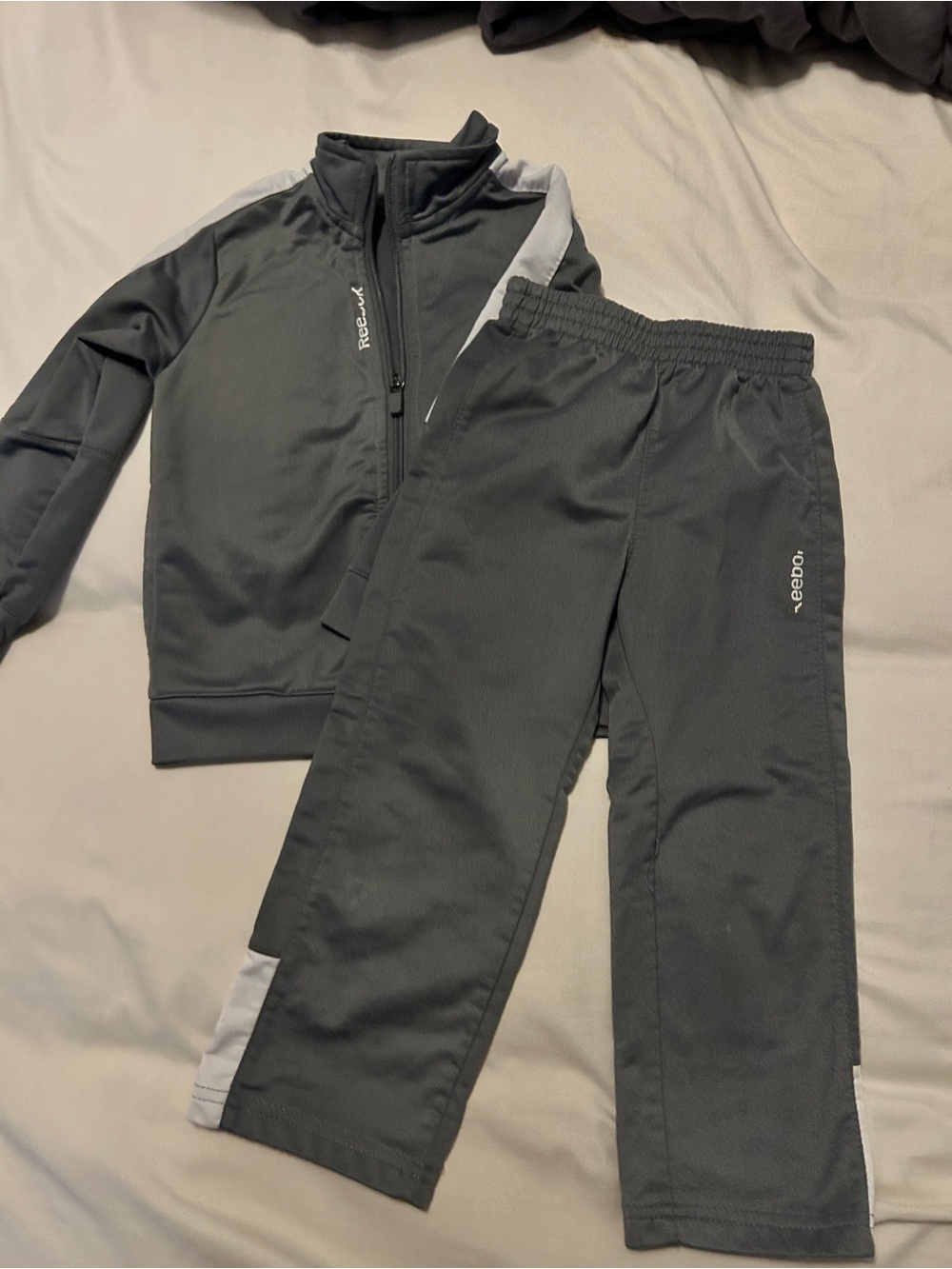 Reebok Kids Tracksuit Gray with White Stripe Accents 3T